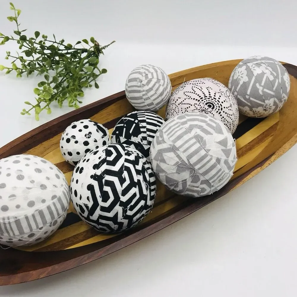 Lot of 8 Styrofoam Fabric Covered Coffee Table Balls Handmade Balls Only NO DISH